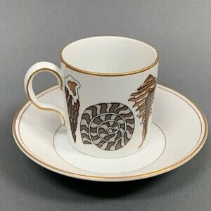Neiman Marcus by Fitz and Floyd FF Gold Trim Brown Shells Tea Cup & Saucer